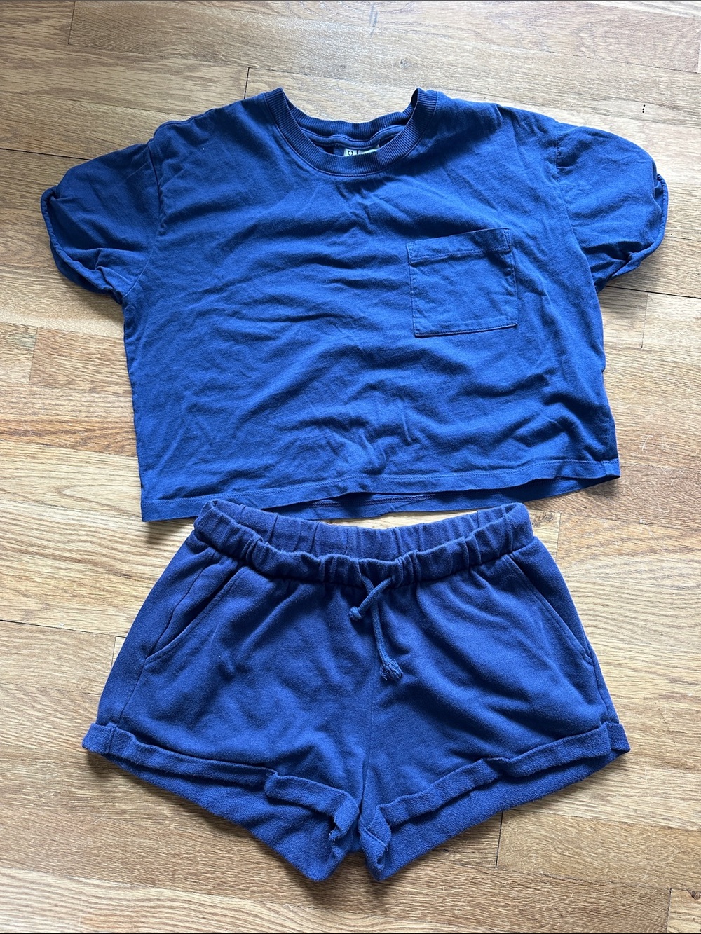 HM Navy Cropped Tee and Drawstring Lounge Shorts Set